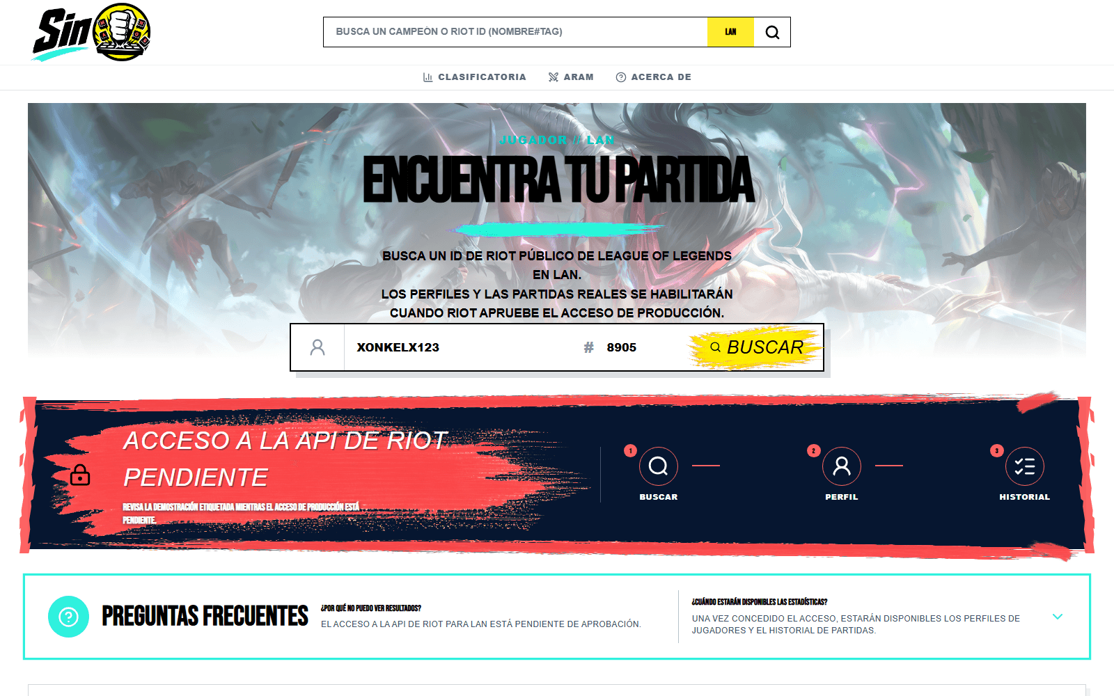 Búsqueda de jugador por Riot ID para LAN en SinManos